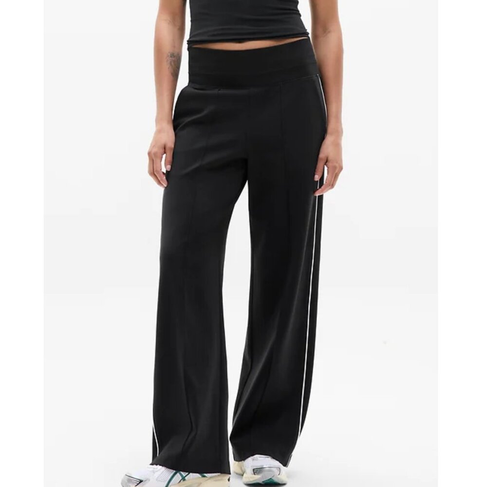 Athleta Venice High Rise Track Stripe Wide Leg Pant Color Black/White Stripe